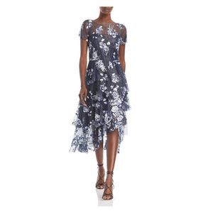 sachin and babi light blue dress Marchesa Notte Floral Embroidered High-Low Hem Gown in Cobalt Blue sz 0  $895